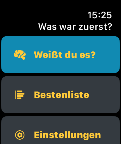 WhatsFirst Startseite auf der Apple Watch